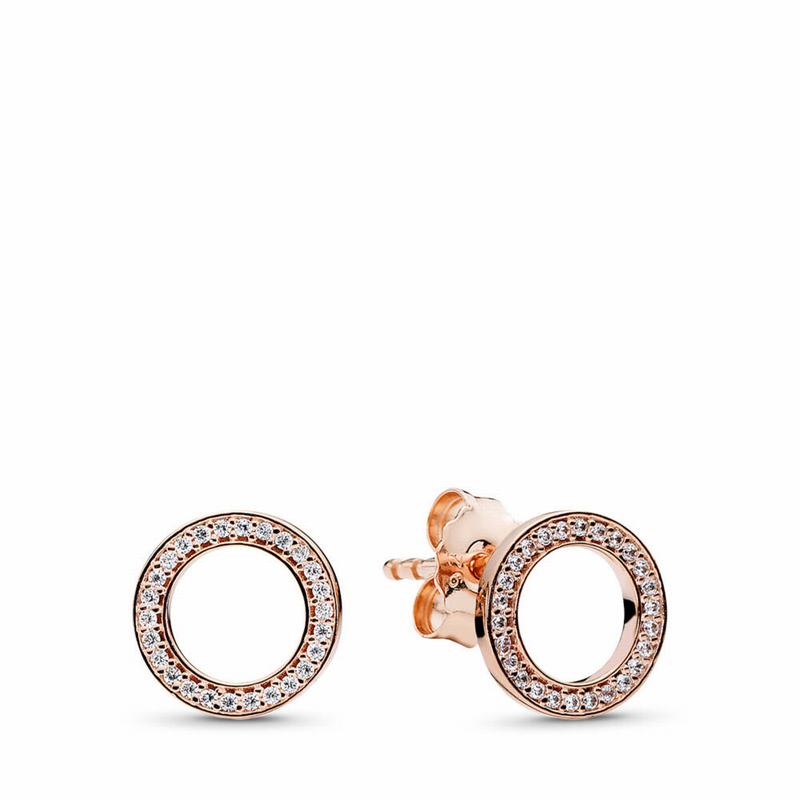 Pandora Rose™ Forever Pandora Stud Earrings Ireland - Pandora Rose/Cubic Zirconia - 249385BWQ